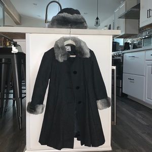 Girls long Pea Coat Grey w/ matching Brim Hat